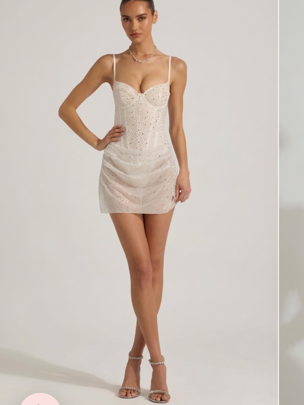 Oh Polly Cream Embellished Strappy Mini Dress - Picture 3 of 7